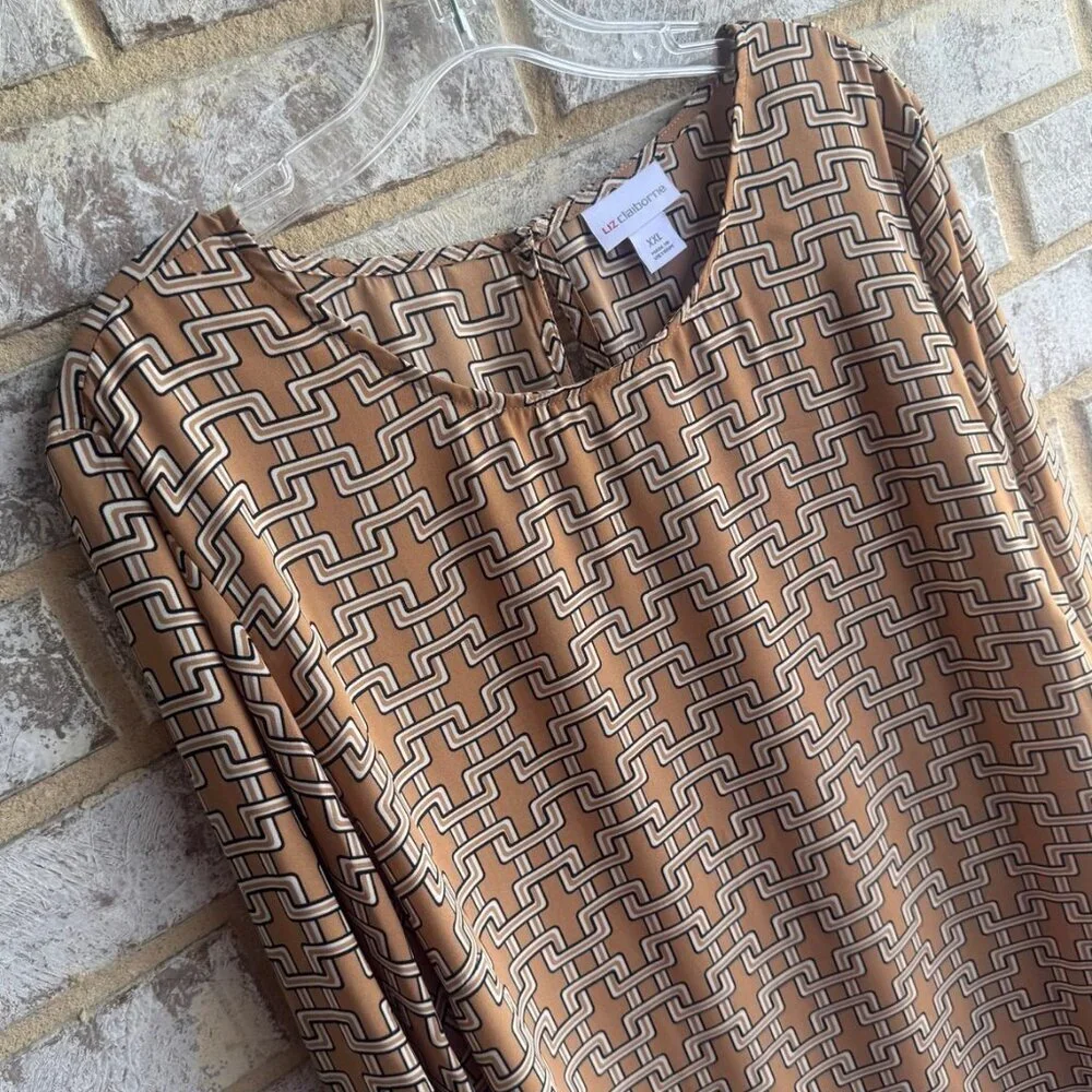 Liz Claiborne Long Sleeve Scoop Neck Geometric Career Blouse Women's Size XXL